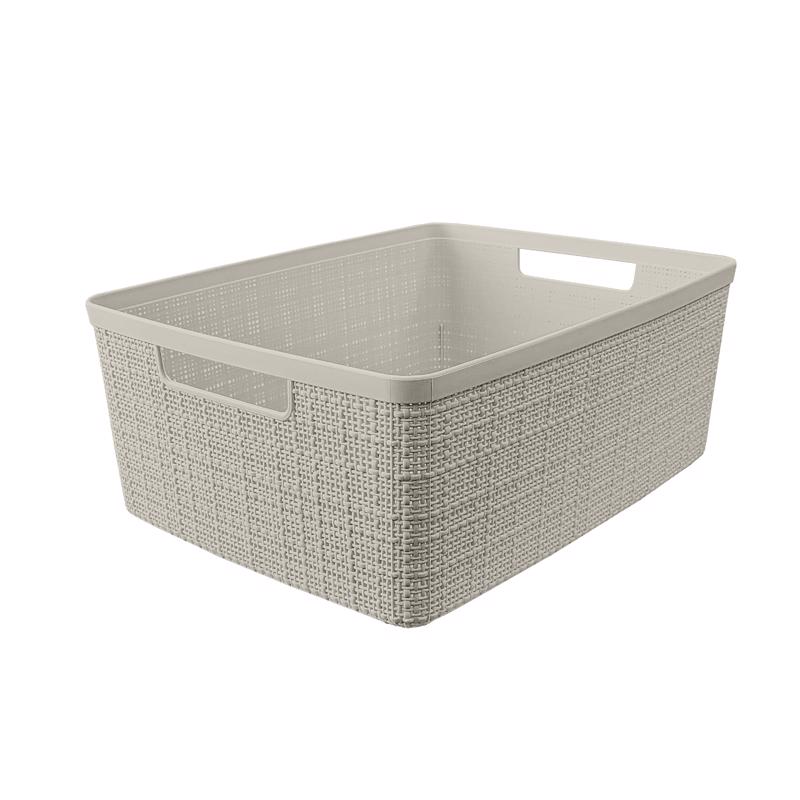 Cesta tejida beige mediana Curver de 12 L, 14,5 cm de alto x 35,3 cm de ancho x 27,2 cm de profundidad, apilable (paquete de 3)