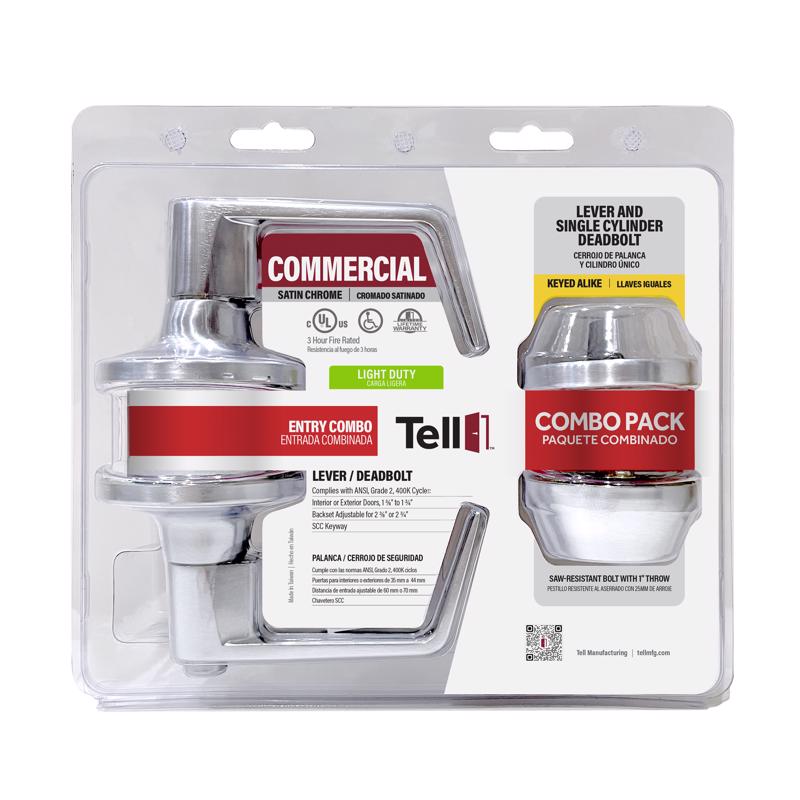 Tell Satin Chrome Entry Lever and Deadbolt Set 1-3/4 in.