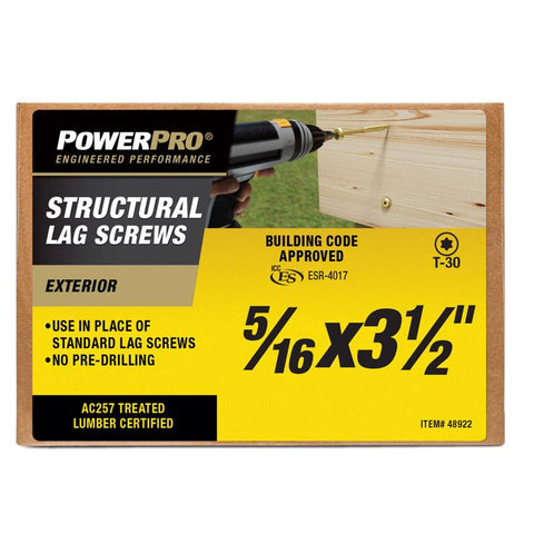 PowerPro 5/16 in. X 3 1/2 in. L Star Carbon Steel Lag Screw 50 pk (Pack of 50)