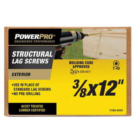 PowerPro 3/8 in. X 12 in. L Star Carbon Steel Lag Screw 1 pk (Pack of 20)