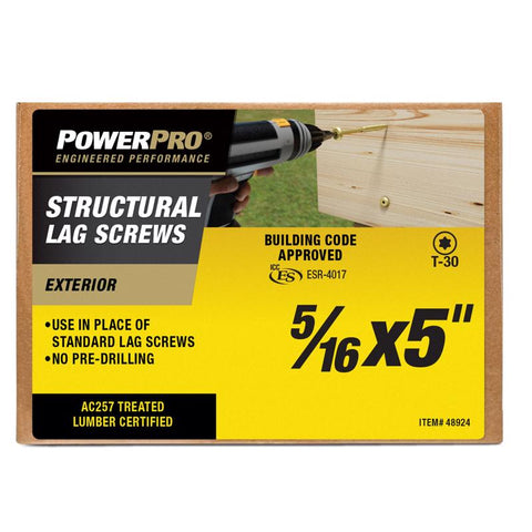 PowerPro 5/16 in. X 5 in. L Star Carbon Steel Lag Screw 1 pk (Pack of 50)