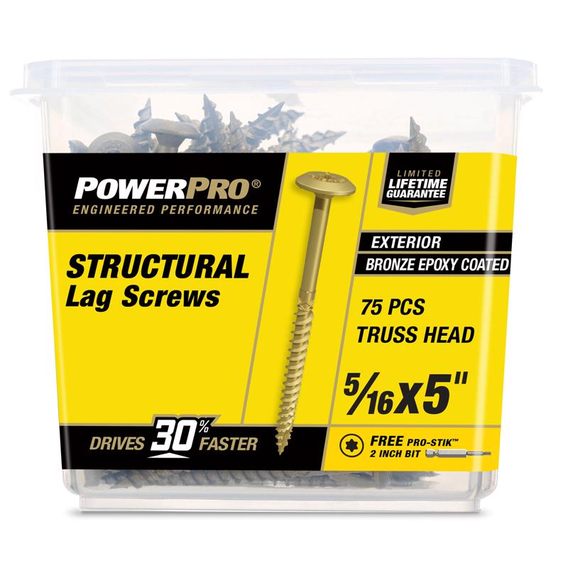PowerPro 5/16 in. X 5 in. L Star Carbon Steel Lag Screw 75 pk