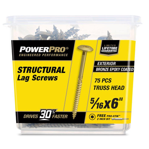 Power Pro 5/16 in. X 6 in. L Star Carbon Steel Lag Screw 75 pk