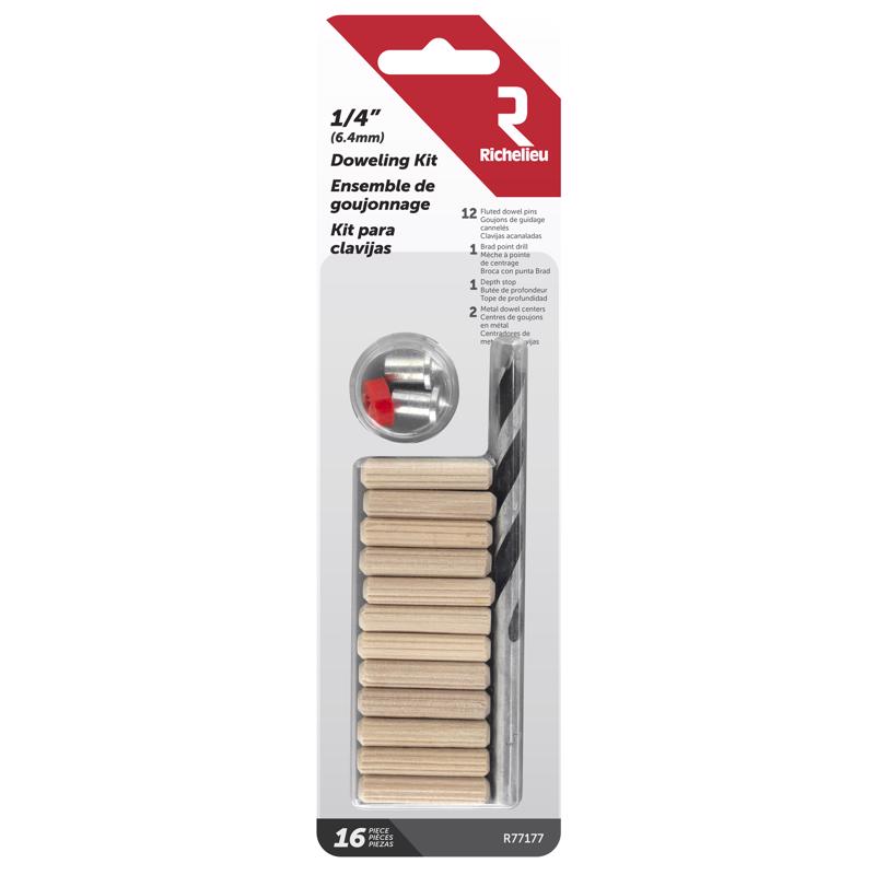 Kits de clavijas redondas de madera Richelieu de 1/4 pulg. de diámetro x 1.125 pulg. de largo, paquete de 16, naturales (paquete de 5)