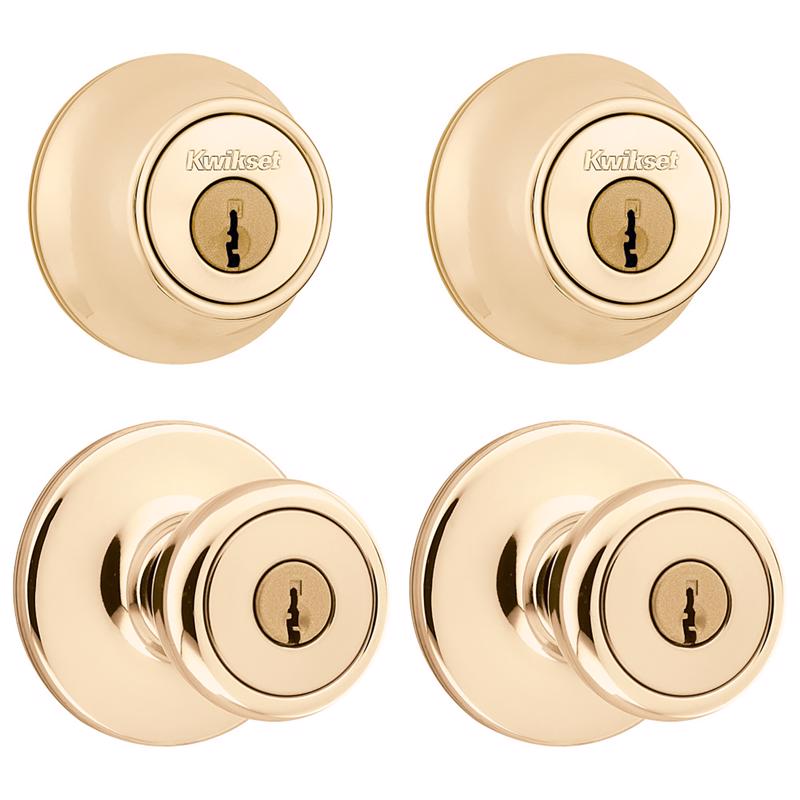 Kwikset Tylo Polished Brass Double Entry Door Kit 1-3/4 in.