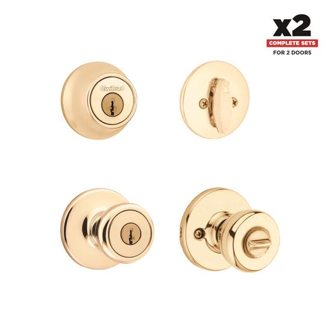 Kwikset Tylo Polished Brass Entry Knobs 1-3/4 in.