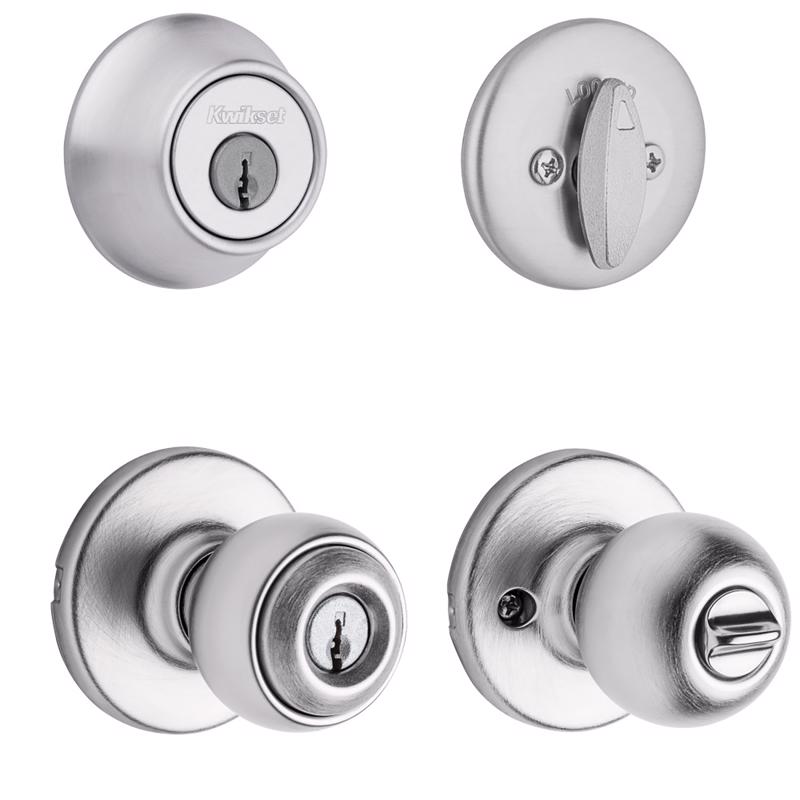 Kwikset Tylo Satin Chrome Deadbolt and Entry Door Knob 1-3/4 in.