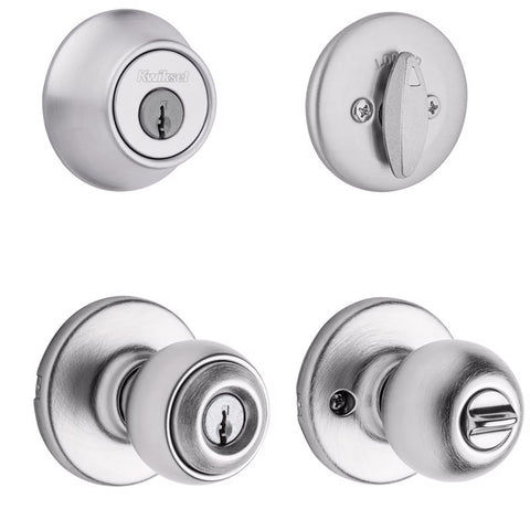Kwikset Tylo Satin Chrome Deadbolt and Entry Door Knob 1-3/4 in.