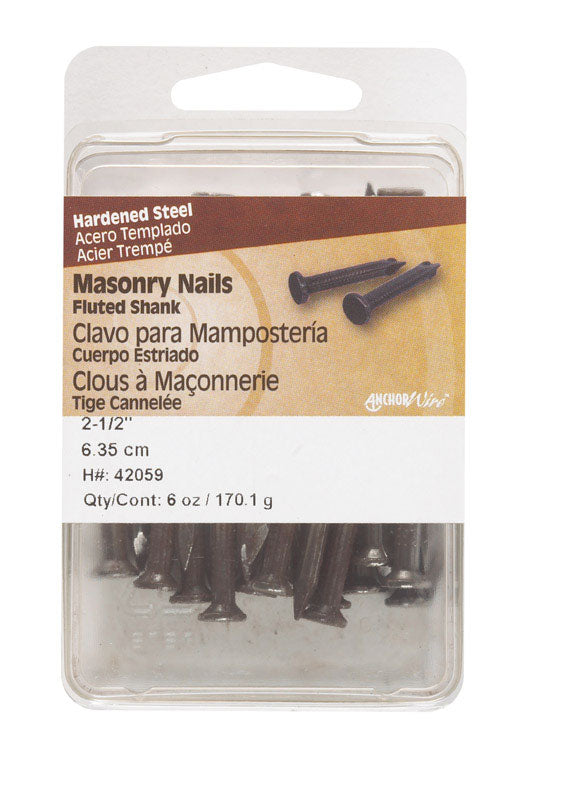 HILLMAN Anchor Wire 2-1/2 in. Masonry Bright Hardened Steel Nail Flat Head 6 oz (Pack of 5)
