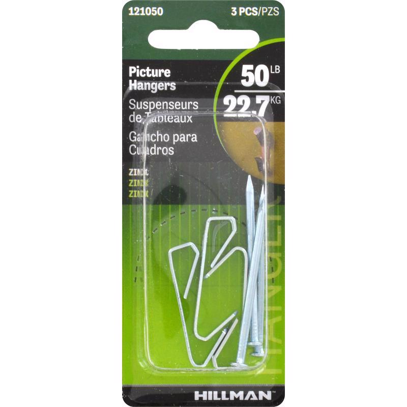 HILLMAN Zinc Silver Conventional Picture Hanger 50 lb 1 pk (Pack of 10)