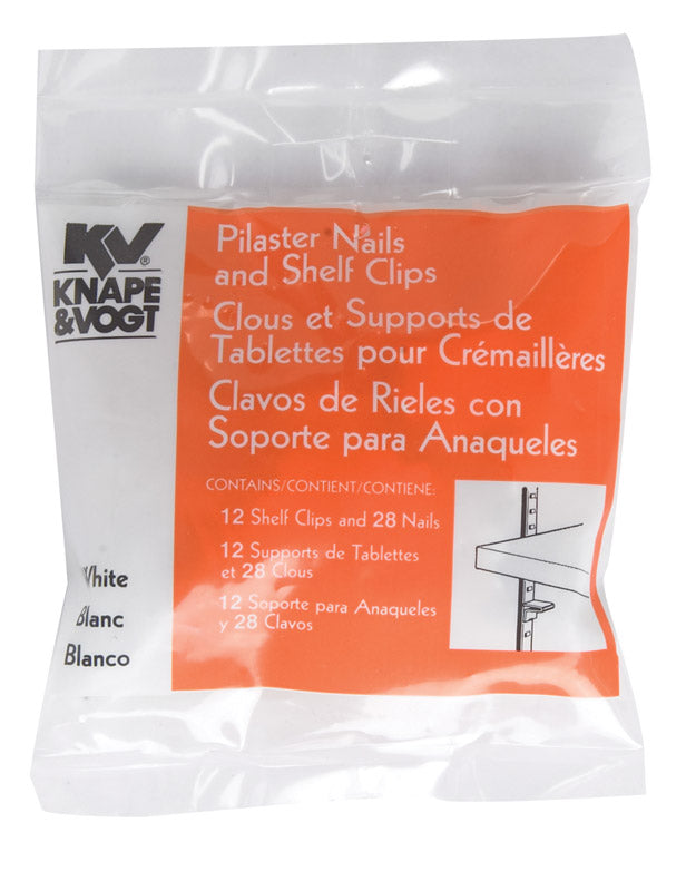 Knape & Vogt White Steel Pilaster Nails and Shelf Clips 23 Ga. 25 lb (Pack of 10)