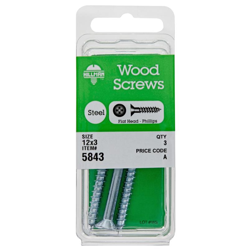 HILLMAN No. 12 X 3 in. L Phillips Zinc-Plated Coarse Wood Screws 1 pk (Pack of 10)