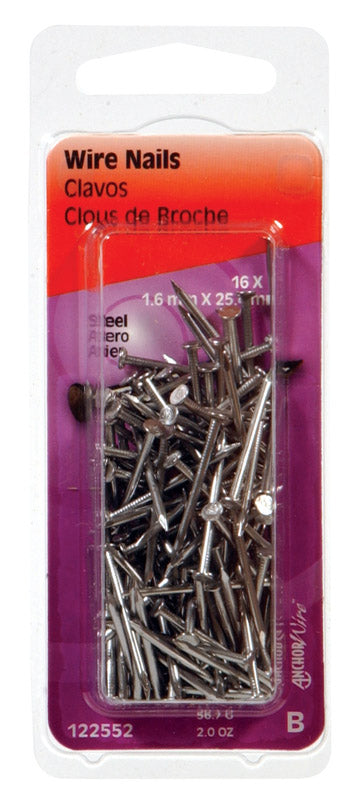HILLMAN Anchor Wire 1 in. Wire Bright Steel Nail Flat Head (Pack of 6)