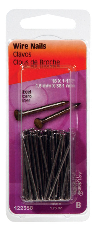 HILLMAN Anchor Wire 1-1/2 in. Wire Bright Steel Nail Flat Head (Pack of 6)