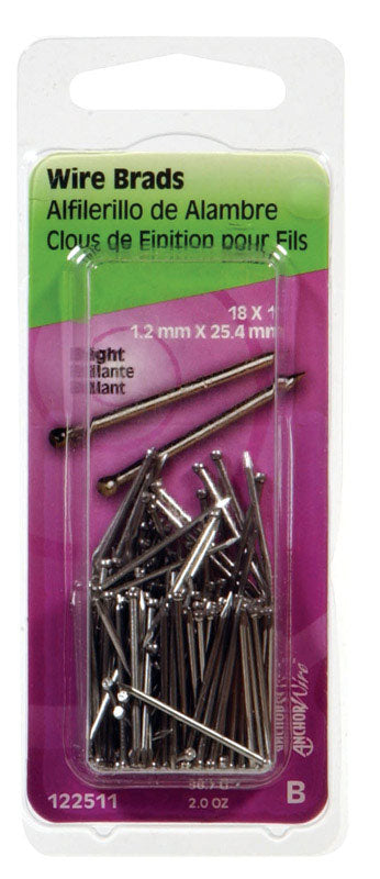 HILLMAN Anchor Wire 18 Ga. X 1 in. L Bright Steel Brad Nails 1 pk 2 oz (Pack of 6)
