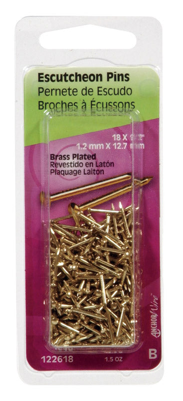 HILLMAN Anchor Wire 18 Ga. X 1/2 in. L Brass-Plated Steel Escutcheon Pins 1 pk 1.5 oz (Pack of 6)