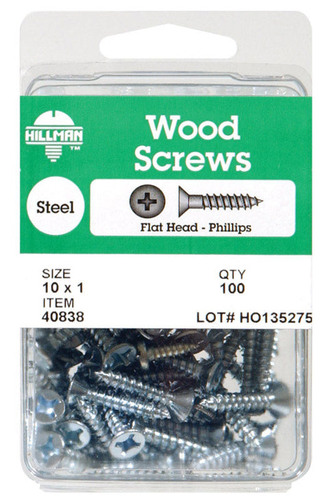 HILLMAN No. 10 X 1 in. L Phillips Zinc-Plated Coarse Wood Screws 100 pk (Pack of 5)