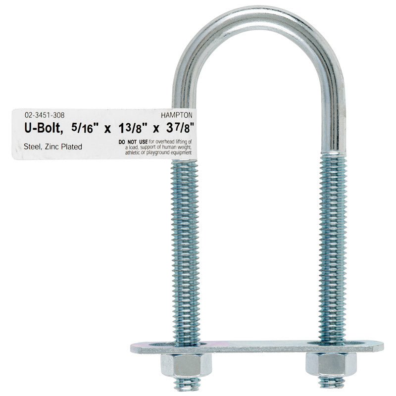 Hampton 5/16 in. X 1-3/8 in. W X 3-7/8 in. L Coarse Zinc-Plated Steel U-Bolt (Pack of 10)