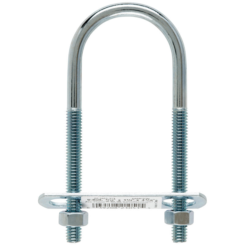 Hampton 5/16 in. X 1-3/4 in. W X 4-3/16 in. L Coarse Zinc-Plated Steel U-Bolt (Pack of 10)