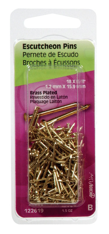 HILLMAN 18 Ga. X 5/8 in. L Brass-Plated Steel Escutcheon Pins 1 pk 1.5 oz (Pack of 6)