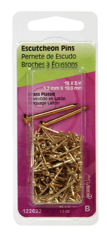 HILLMAN 18 Ga. X 3/4 in. L Brass-Plated Steel Escutcheon Pins 1 pk 1.5 oz (Pack of 6)