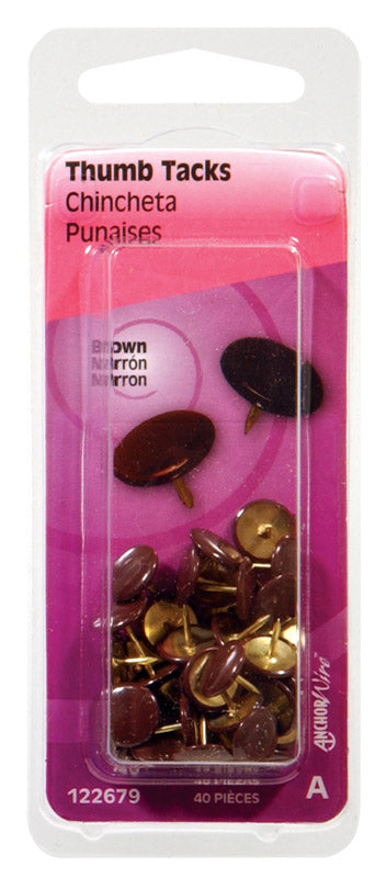 HILLMAN Brown Push Pins 40 pk (Pack of 6)