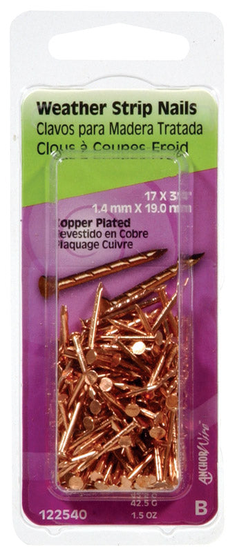 HILLMAN Anchor Wire 3/4 in. Weatherstrip Copper Copper Nail Flat Head (Pack of 6)