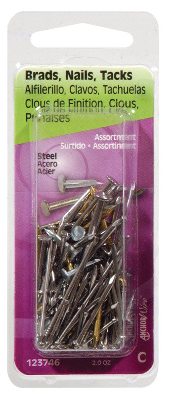 HILLMAN Anchor Wire 16 Ga. X Assorted Sizes L Bright Steel Brad Nail Assortment 1 pk 2 oz (Pack of 6)