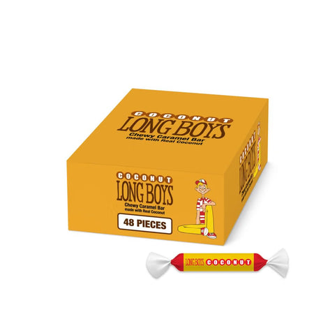 Long Boys Coconut Candy, 0.39 oz, 48 Count, Coconut-Flavored Chewy Candy, Individually Wrapped