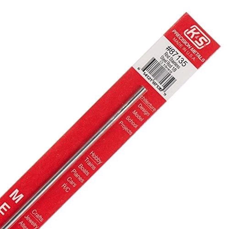 Varilla de acero inoxidable sin roscar K&S de 1/8 pulg. de diámetro x 12 pulg. de largo