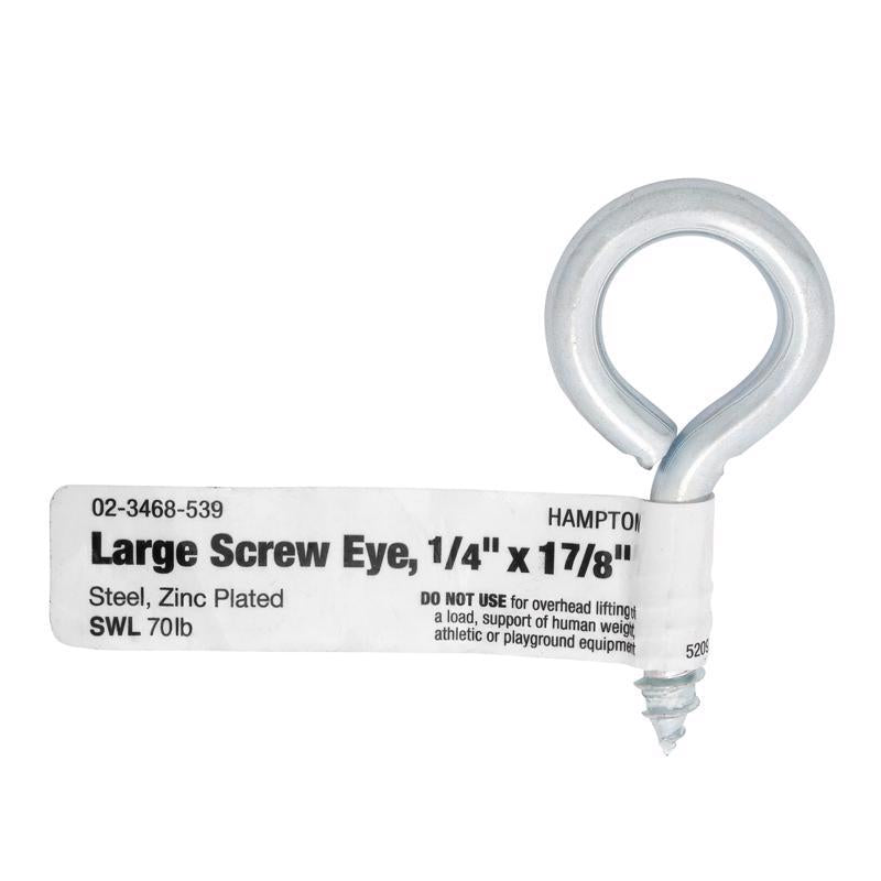Hampton 1/4 in. D X 1-7/8 in. L Zinc-Plated Steel Screw Eye 70 lb. cap. 50 pk (Pack of 50)