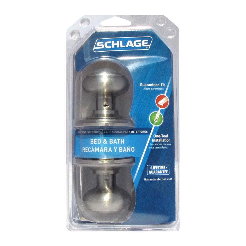 Juego de cerradura con privacidad Schlage Georgian de níquel satinado de 1-3/4 pulg.