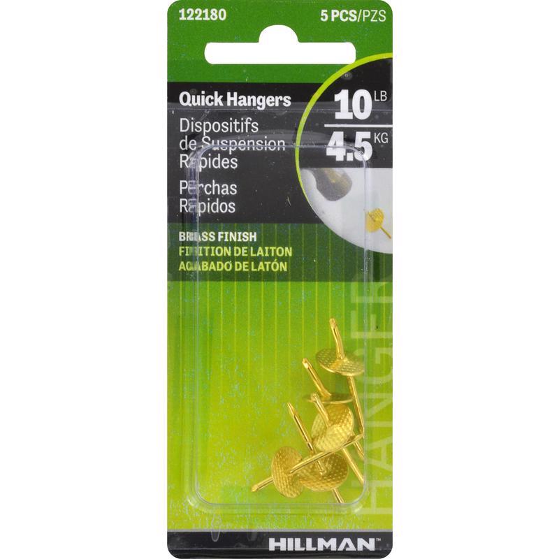 HILLMAN Brass-Plated One Piece Quick Hanger 10 lb 1 pk (Pack of 10)