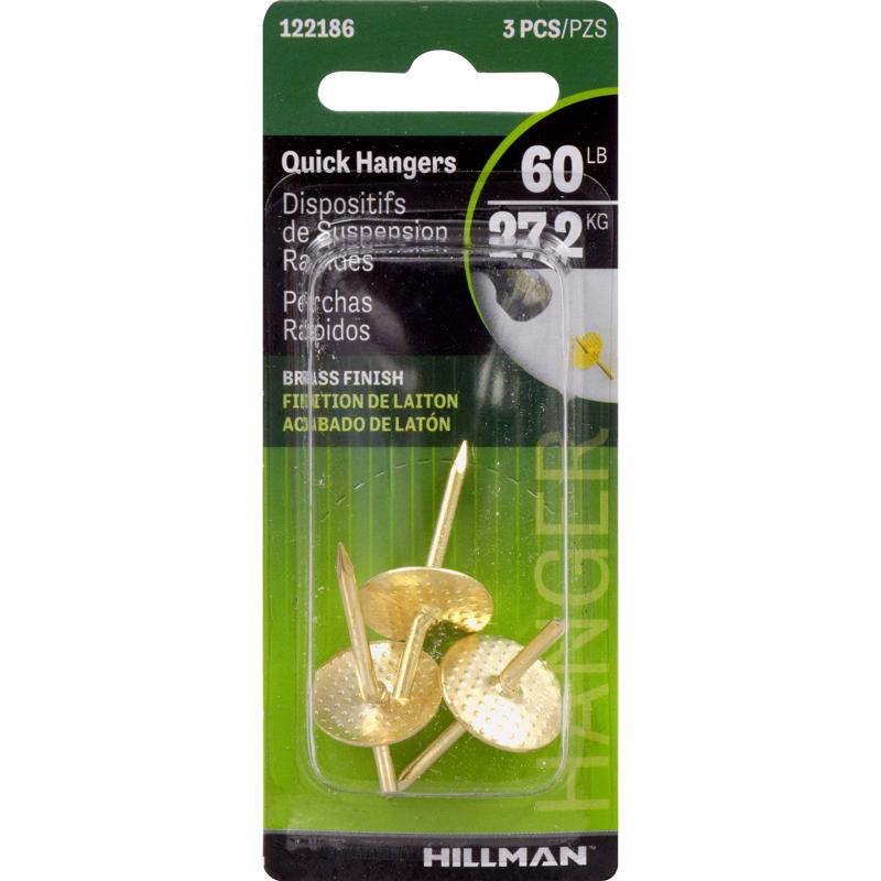 HILLMAN Brass-Plated Gold One Piece Quick Hanger 60 lb 3 pc (Pack of 10)