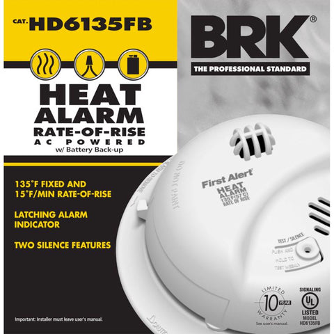 BRK Hard-Wired w/Battery Back-up Ionization Heat Alarm 1 pk