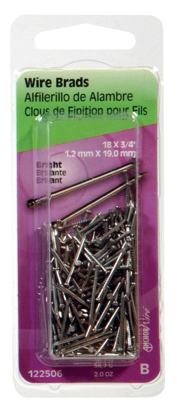 HILLMAN Anchor Wire 18 Ga. X 3/4 in. L Bright Steel Brad Nails 1 pk 2 oz (Pack of 6)