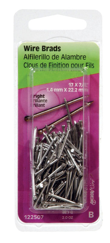 HILLMAN Anchor Wire 17 Ga. X 7/8 in. L Bright Steel Brad Nails 1 pk 2 oz (Pack of 6)