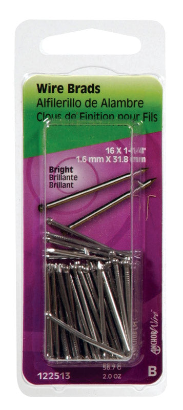 HILLMAN Anchor Wire 16 Ga. X 1-1/4 in. L Bright Steel Brad Nails 1 pk 2 oz (Pack of 6)