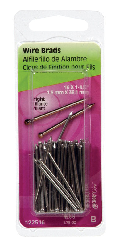 HILLMAN Anchor Wire 16 Ga. X 1-1/2 in. L Bright Steel Brad Nails 1 pk 1.75 oz (Pack of 6)