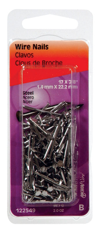 HILLMAN Anchor Wire 17 Ga. X 7/8 in. L Bright Steel Wire Nails 1 pk 2 oz (Pack of 6)