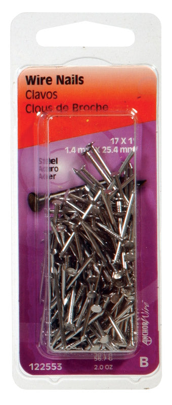 HILLMAN Anchor Wire 17 Ga. X 1 in. L Bright Steel Wire Nails 1 pk 2 oz (Pack of 6)