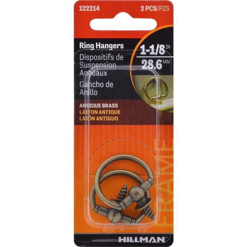 HILLMAN Antique Brass Gold Round Ring Hanger 2 pc (Pack of 10)