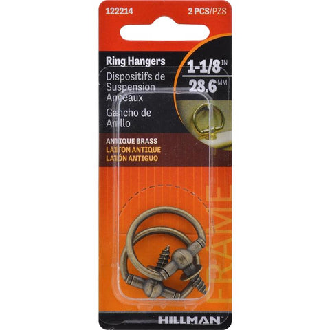 HILLMAN Antique Brass Gold Round Ring Hanger 2 pc (Pack of 10)