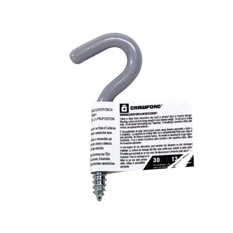 Crawford 3.5 in. L Vinyl Coated Gray Steel Small Storage Hook 30 lb. cap. 1 pk (Pack of 25)