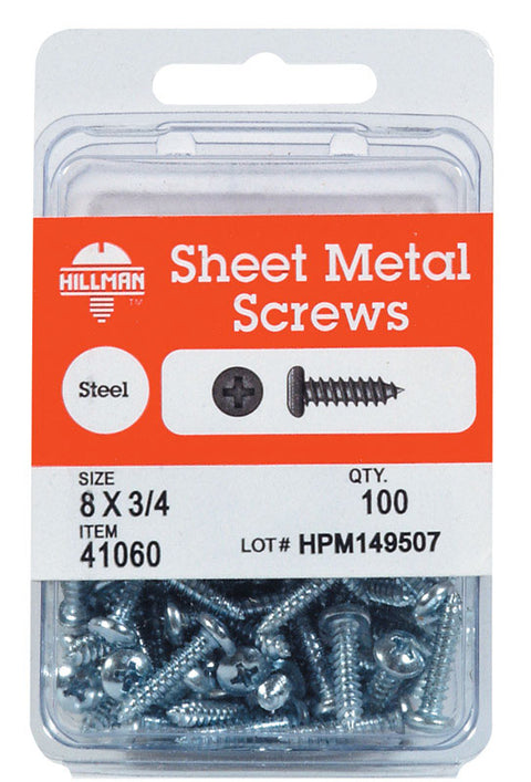 HILLMAN No. 8 Ga. X 1/2 in. L Phillips Pan Head Sheet Metal Screws 1 pk (Pack of 5)