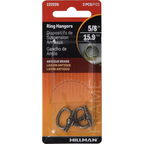 HILLMAN Antique Brass Gold Oval Ring Hanger 2 pc (Pack of 10)