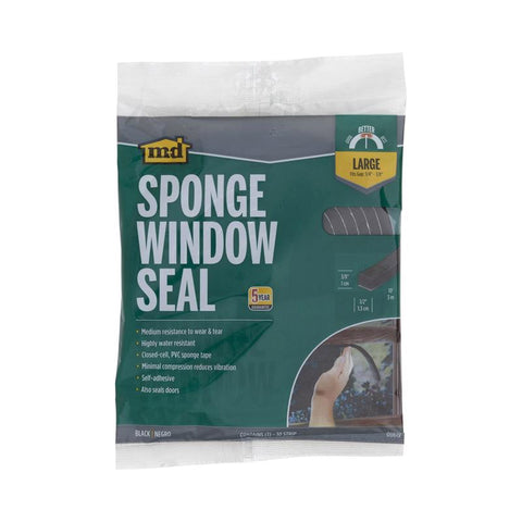 Cinta de burlete de goma negra M-D Building Products para puertas y ventanas, 10 pies de largo x 0,38 pulgadas.