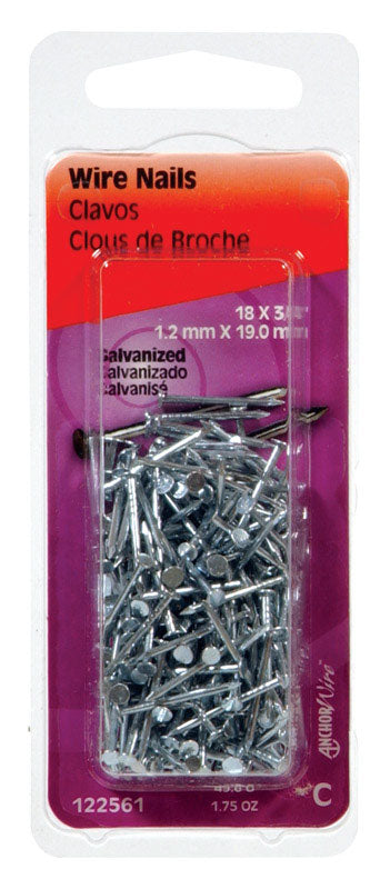 HILLMAN 3/4 in. Wire Electro-Galvanized Steel Nail Flat Head (Pack of 6)
