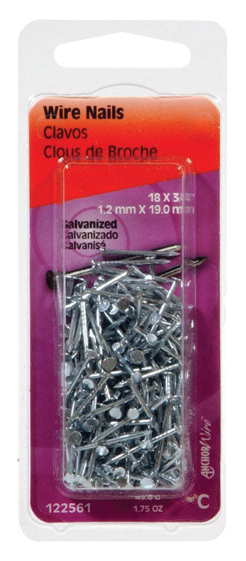 HILLMAN 7/8 in. Wire Electro-Galvanized Steel Nail Flat Head (Pack of 6)