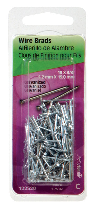 HILLMAN 18 Ga. X 3/4 in. L Electro Galvanized Steel Brad Nails 1 pk 1.75 oz (Pack of 6)